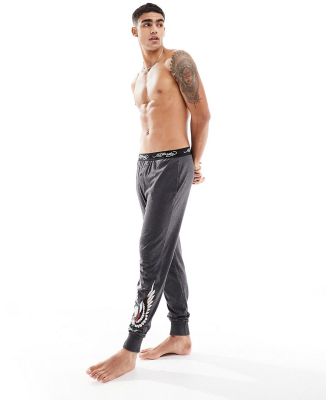 Ed Hardy Dibney lounge pants with tattoo graphic in grey