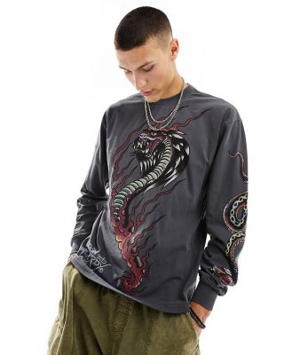 Ed Hardy long sleeve t-shirt with venom graphic-Green