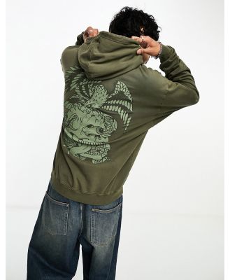 Ed Hardy oversized hoodie in washed khaki with eagle graphic-Grey