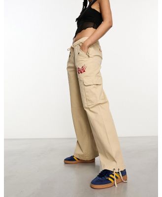 Ed Hardy relaxed low rise cargo pants with red embroidery-White