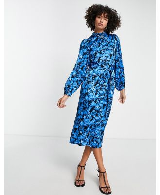 Edited balloon sleeve midi dress in bold blue floral