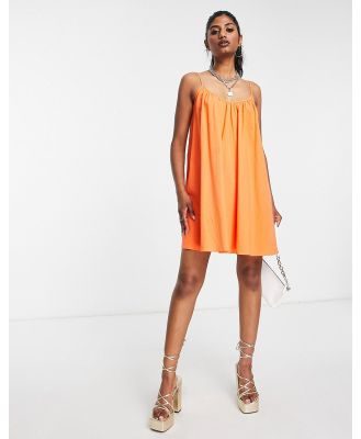 Edited cotton mini cami smock dress with tie back in bright orange