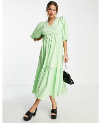 Edited cotton tiered smock dress with balloon sleeves in lime green -