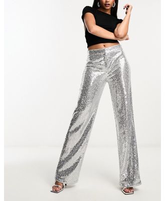 Edited embellished wide leg pants in silver