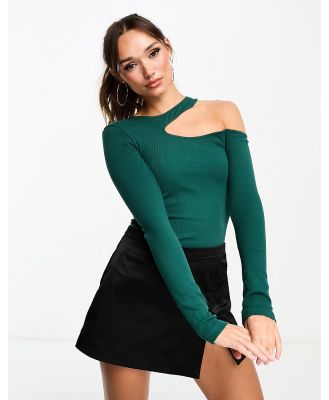 Edited long sleeve cut-out knitted top in pine green