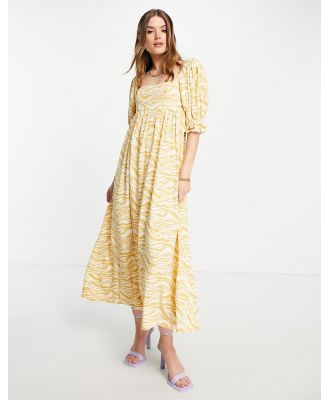 Edited maxi milkmaid dress in mustard zebra print-Yellow