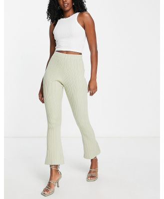 Edited plisse flared pants in khaki (Part of a set)-Green