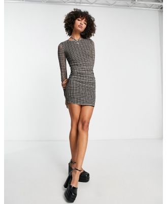 Edited ruched mesh mini dress in check-Neutral