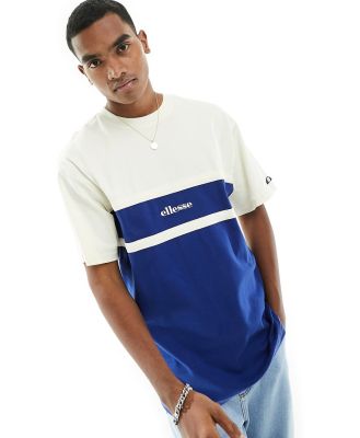 ellesse Rocazzi colourblock t-shirt in off white and navy