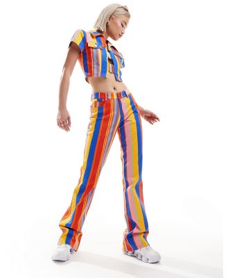 Elsie & Fred high waist flare pants in 70s stripe (part of a set)-Multi