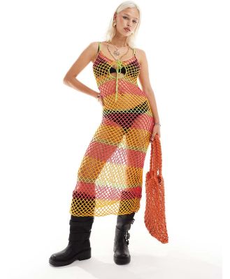 Elsie & Fred multicoloured stripe crochet maxi dress