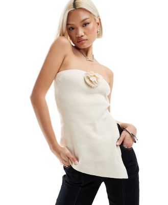 Emory Park corsage knit bandeau top with side splits in beige-Neutral