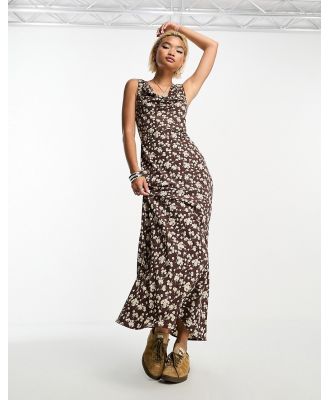 Emory Park cowl neck bold floral print midaxi dress in deep brown