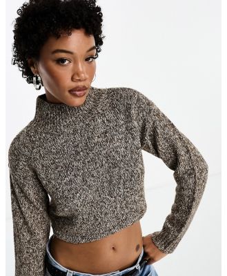Emory Park cropped high neck flecked jumper in mocha-Brown