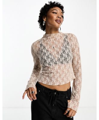 Emory Park high neck lace top in taupe-Neutral