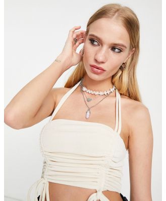 Emory Park ruched side crop top in cream-White