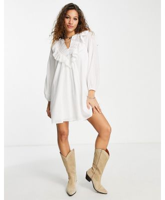 Emory Park ruffle front smock dress in off white