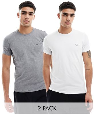 Emporio Armani Bodywear 2 pack t-shirts in grey and white-Multi
