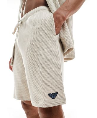 Emporio Armani Bodywear waffle shorts in cream-White