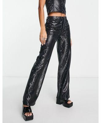 Envii high waisted pants in PU snake print (part of a set)-Black