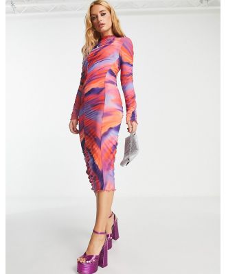 Envii long sleeve mesh midi dress in bright marble print-Pink