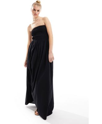 Esmee bandeau beach maxi dress with shirred waist in black