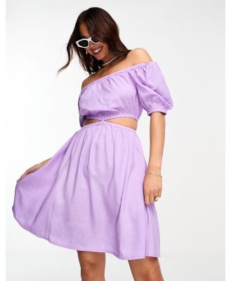 Esmee Exclusive beach cut out mini summer dress with shirred bodice in lilac-Purple