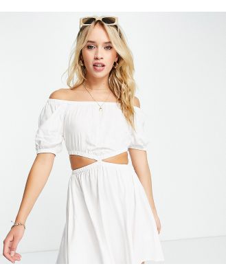 Esmee Exclusive beach off shoulder mini summer dress with cut out detail at waist in white