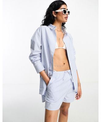 Esmee oversized beach shirt in blue and white stripe (part of a set)-Multi