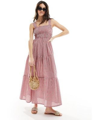 Esmee shirred waist maxi beach summer dress in red and white gingham