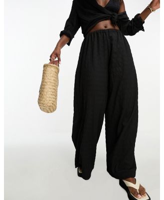 Esmee textured beach pants in black waffle (part of a set)