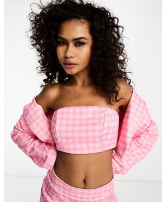Extro & Vert bandeau crop top in tonal pink dogtooth check (part of a set)
