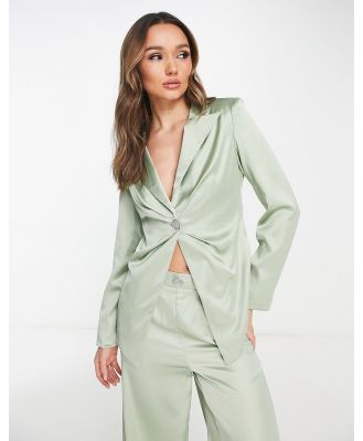 Extro & Vert Bridesmaid fitted satin blazer with heart jewel button (Part of a set)-Green