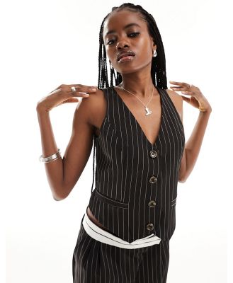 Extro & Vert fitted pinstripe waistcoat in black (part of a set)-Multi