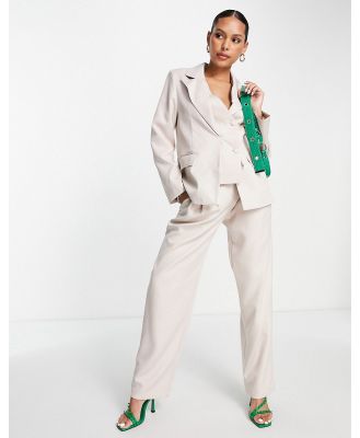 Extro & Vert high waist pleat front tailored pants in ecru (part of a set)-Neutral