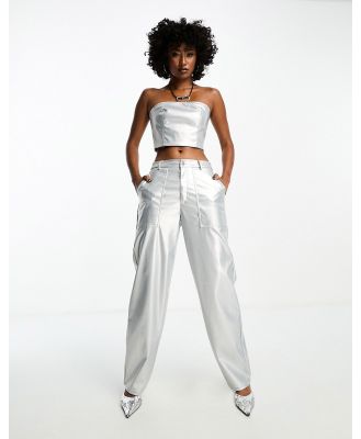 Extro & Vert high waisted leather look pants in silver (part of a set)