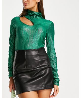 Extro & Vert long sleeve high neck body with cut out in green sparkle