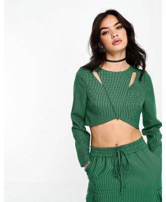 Extro & Vert long sleeve overlay crop top in green check (part of a set)-Black