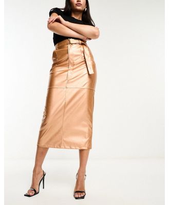 Extro & Vert midi leather look skirt in copper metallic-Gold