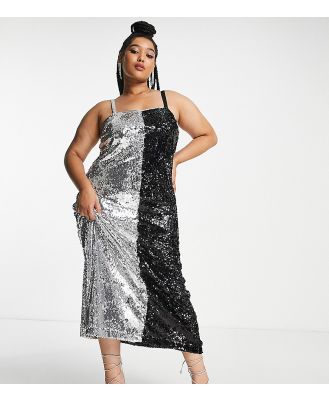 Extro & Vert Plus contrast cami maxi dress in silver and black sequin