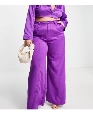 Extro & Vert Plus super wide leg pants in winter plum satin (part of a set)-Purple