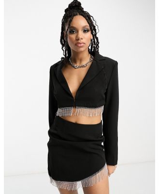 Extro & Vert Premium a-line mini skirt with drop jewel trim (part of a set)-Black