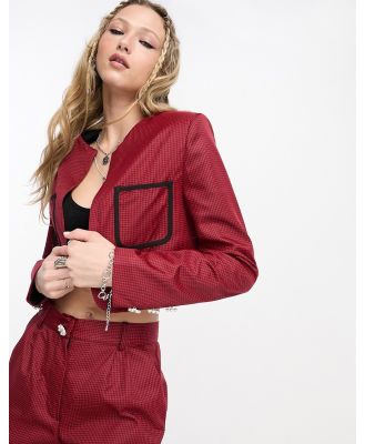 Extro & Vert Premium cropped blazer in red & black check (part of a set)