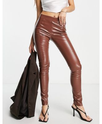 Extro & Vert PU faux leather leggings with seam detail in brown