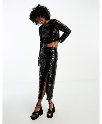 Extro & Vert sequin midi skirt with thigh split in black (part of a set)