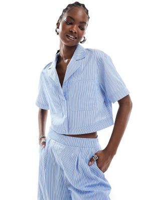 Extro & Vert short sleeve cropped shirt in blue stripe (part of a set)