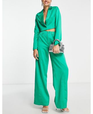 Extro & Vert super wide leg pants in emerald satin (part of a set)-Green