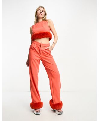 Extro & Vert wide leg pants with faux feather trim in orange (part of a set)