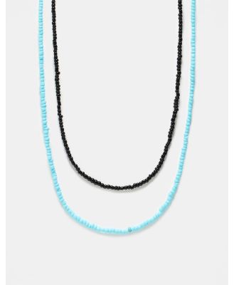 Faded Future 2 pack beaded festival necklace in turquoise and black-Multi