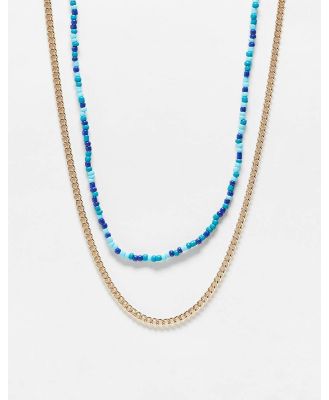 Faded Future pack of 2 beaded and chain festival necklace in gold